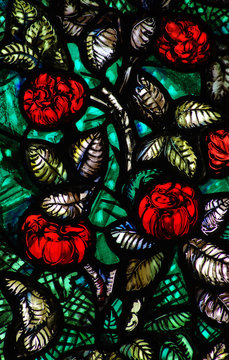 Roses in stained glass window