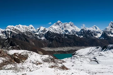 Deurstickers Makalu Famous peaks from Renjo Pass: Everest, Makalu, Lhotse, Nuptse, P