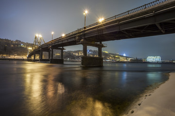 Footbridge in winter Kiev.
