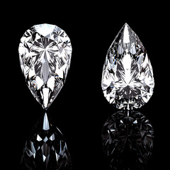 Jewelry gems on black background. Pear.