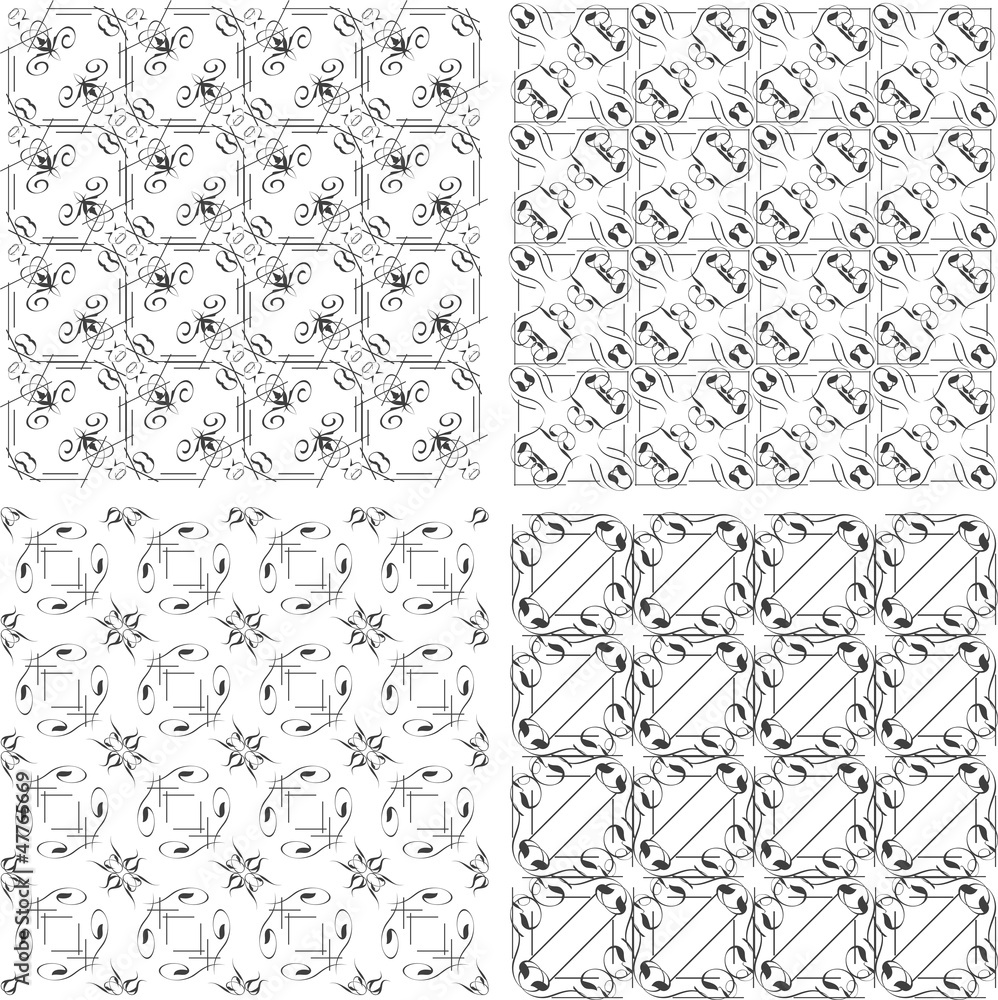Poster set of monochrome geometric seamless patterns. background