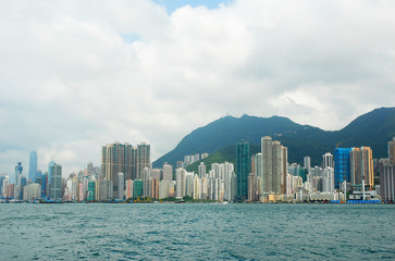 China, Hong Kong island waterfront buildings