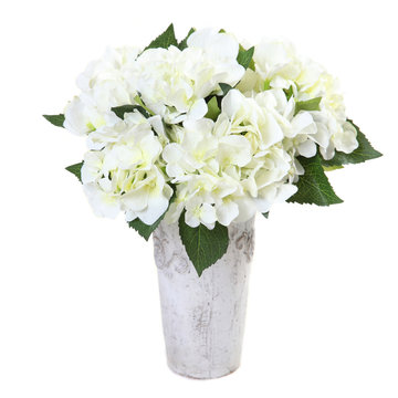 artificial bouquet of  hydrangeas on a white background