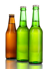 three bottles of beer isolated on white