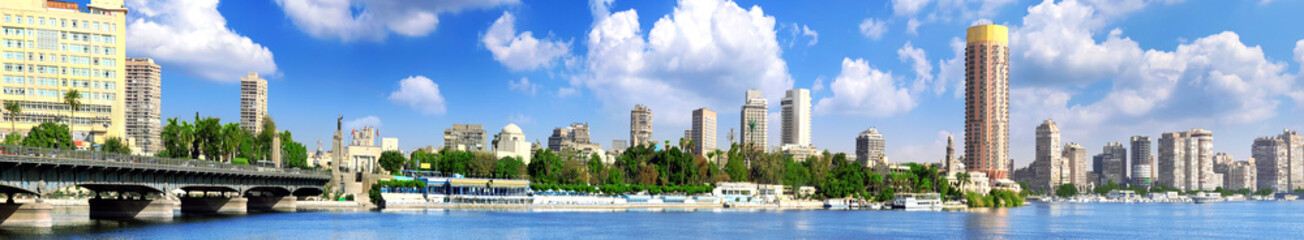 Panorama on Cairo, seafront of Nile River.