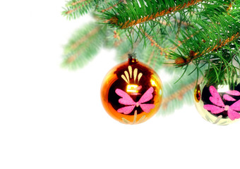 Christmas decoration-glass ball on fir branches.