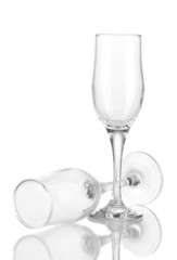 Two empty wine glasses isolated on white