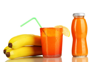Delicious multifruit juice isolated on white