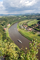 Scenic view on the river Elbe in summer, near the town of Koenigsstein
