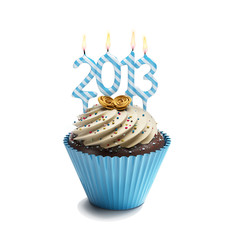 Happy new year 2013 chocolate cupcake with candle