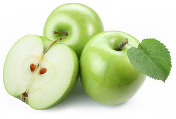 Green apples with half.