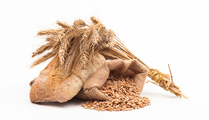 assortment of baked bread isolated on white background