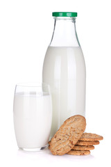 Glass, bottle of milk and cookies