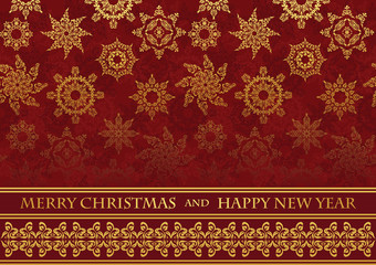 Christmas card on seamless background with snowflakes