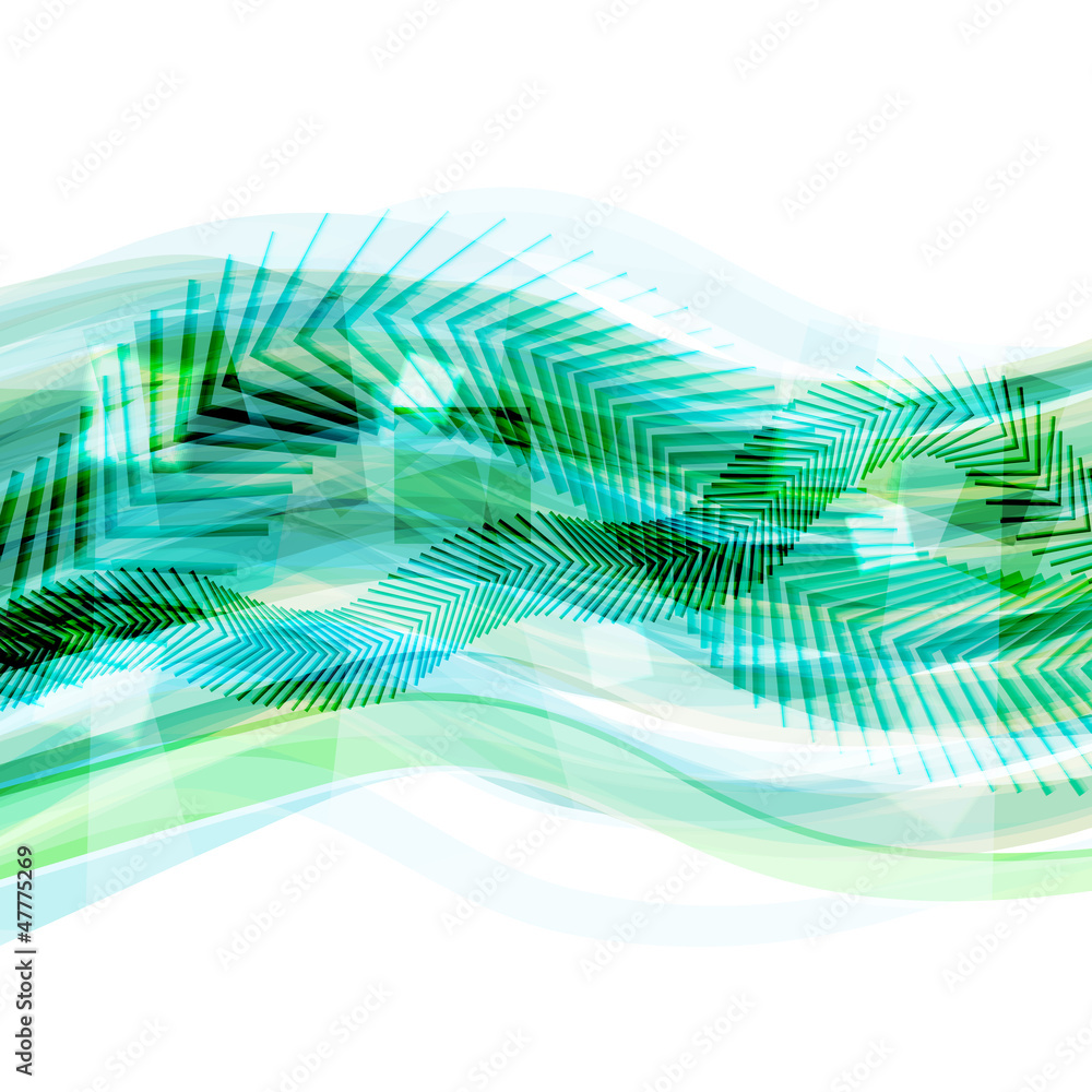 Poster abstract green background with moving lines and arrows. eps10