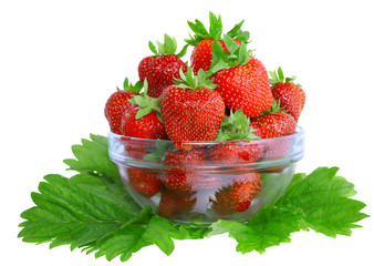 A heap of  strawberries in glass bowl. Isolated