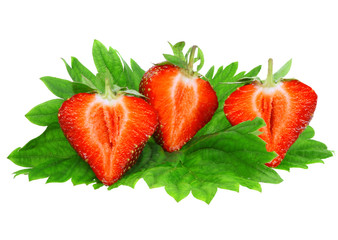 Three fresh strawberries. Isolated