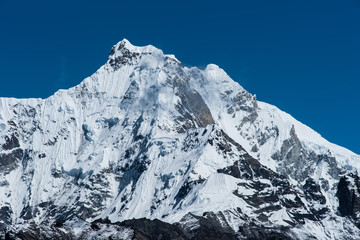 Snowbound mountain peaks in Himalayas