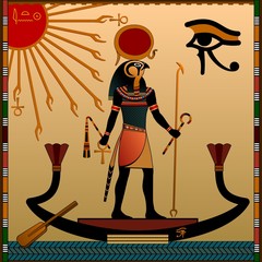 The gods of ancient Egypt - Aten and Ra. - obrazy, fototapety, plakaty