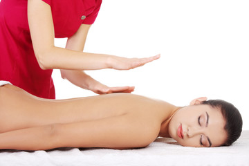 Obraz na płótnie Canvas Pretty woman relaxing being massaged