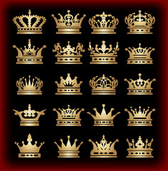 Crown. Gold set. Collection icons. Vector. Vintage.