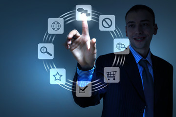 hand pushing on a touch screen