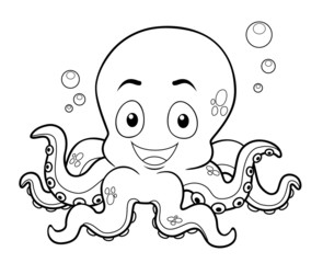 illustration of Cartoon octopus - Coloring book
