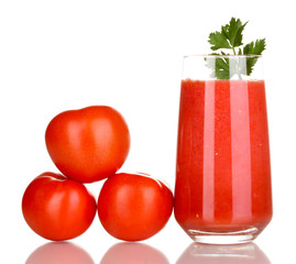 Glass of tomato juice isolated on white