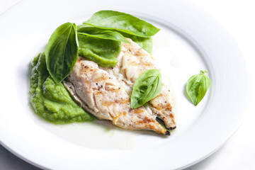 grilled mackerel with mashed pea and basil