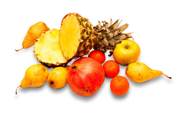 Different fruit  on a white background
