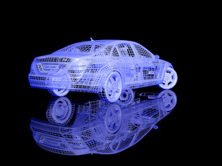 3D Car model on black background with reflection