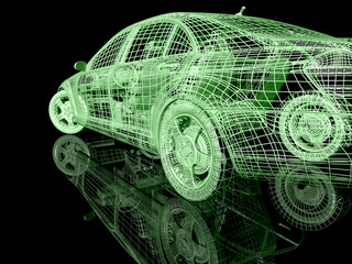 3D Car model on black background with reflection