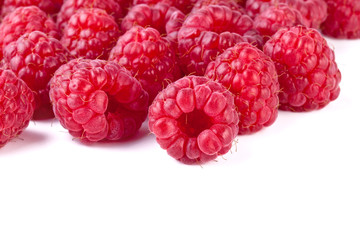 group of fresh raspberry isolated on white background