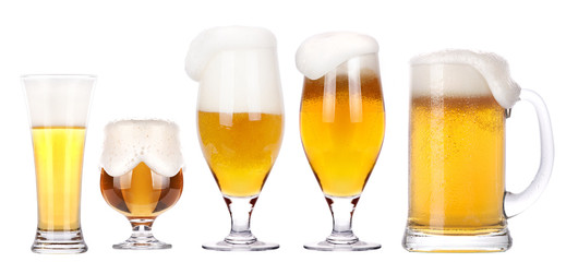 Frosty glass of light beer isolated set