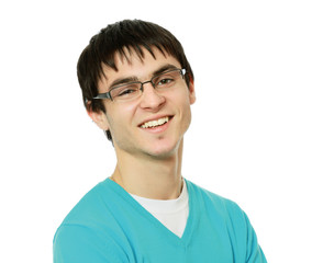 Portrait of a young smiling guy, isolated on white background