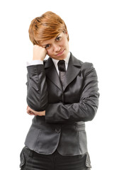 Confused Businesswoman On A White