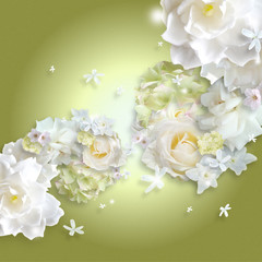 白い花々 （グリーン）