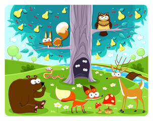 Obraz premium Animals and tree.