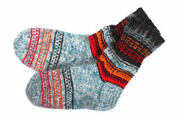 colorful wool socks isolated on white