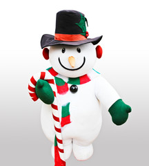 Cute snowman doll captured in close up over white background