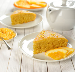 Orange pie on the white table