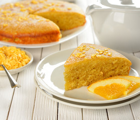 Orange pie on the white table
