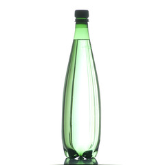 Bouteille d'eau petillante sur fond blanc