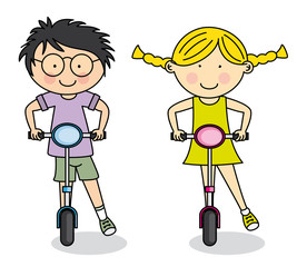 Niños con patinete