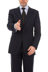 A business man with an open hand ready to seal a deal