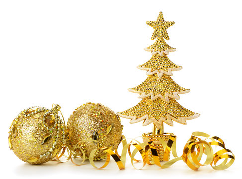 gold decorated Christmas trees and holiday object
