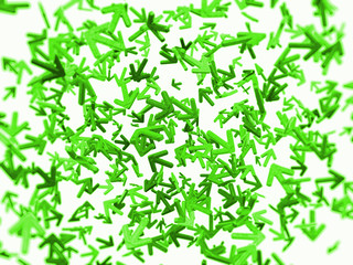 Fototapeta na wymiar Chaos and right decision: green arrows with random direction
