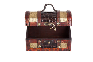 vintage wooden chest, isolated