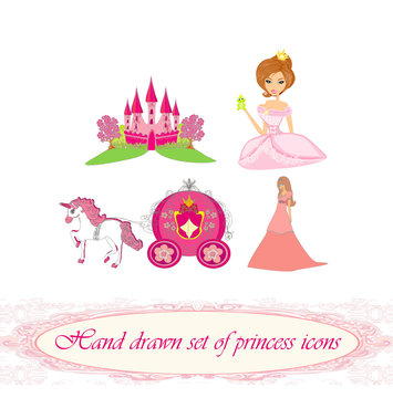 Hand drawn set of princess icons