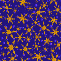 Seamless gold snowflakes and stars vector pattern